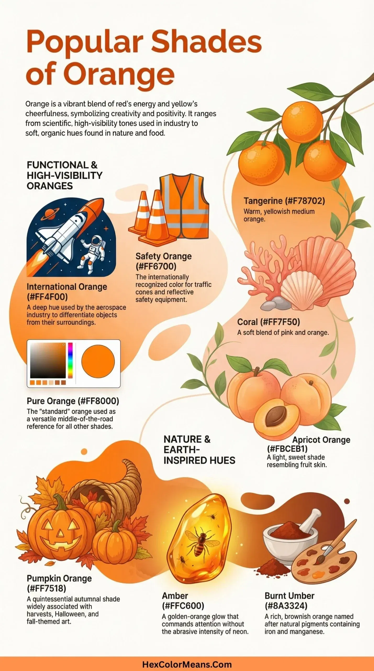 infographic showing popular shades of orange color