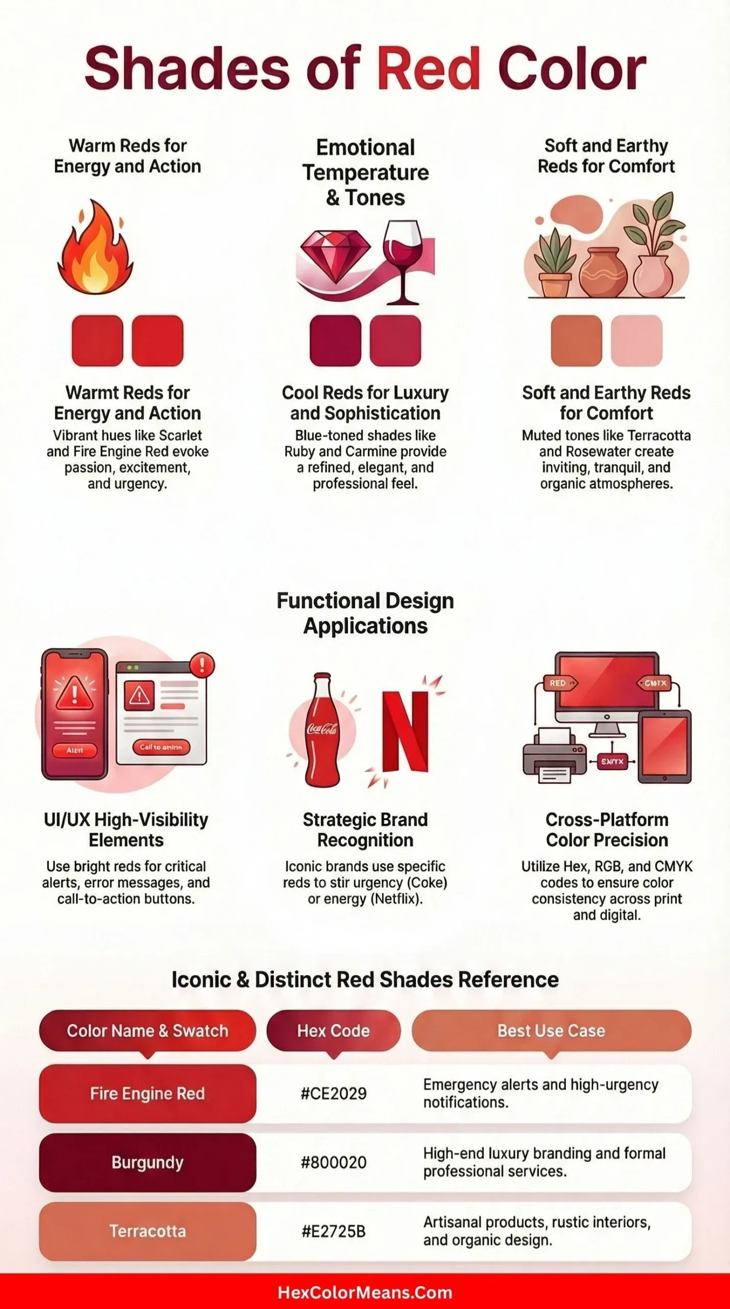 infographic showing popular shades of red color
