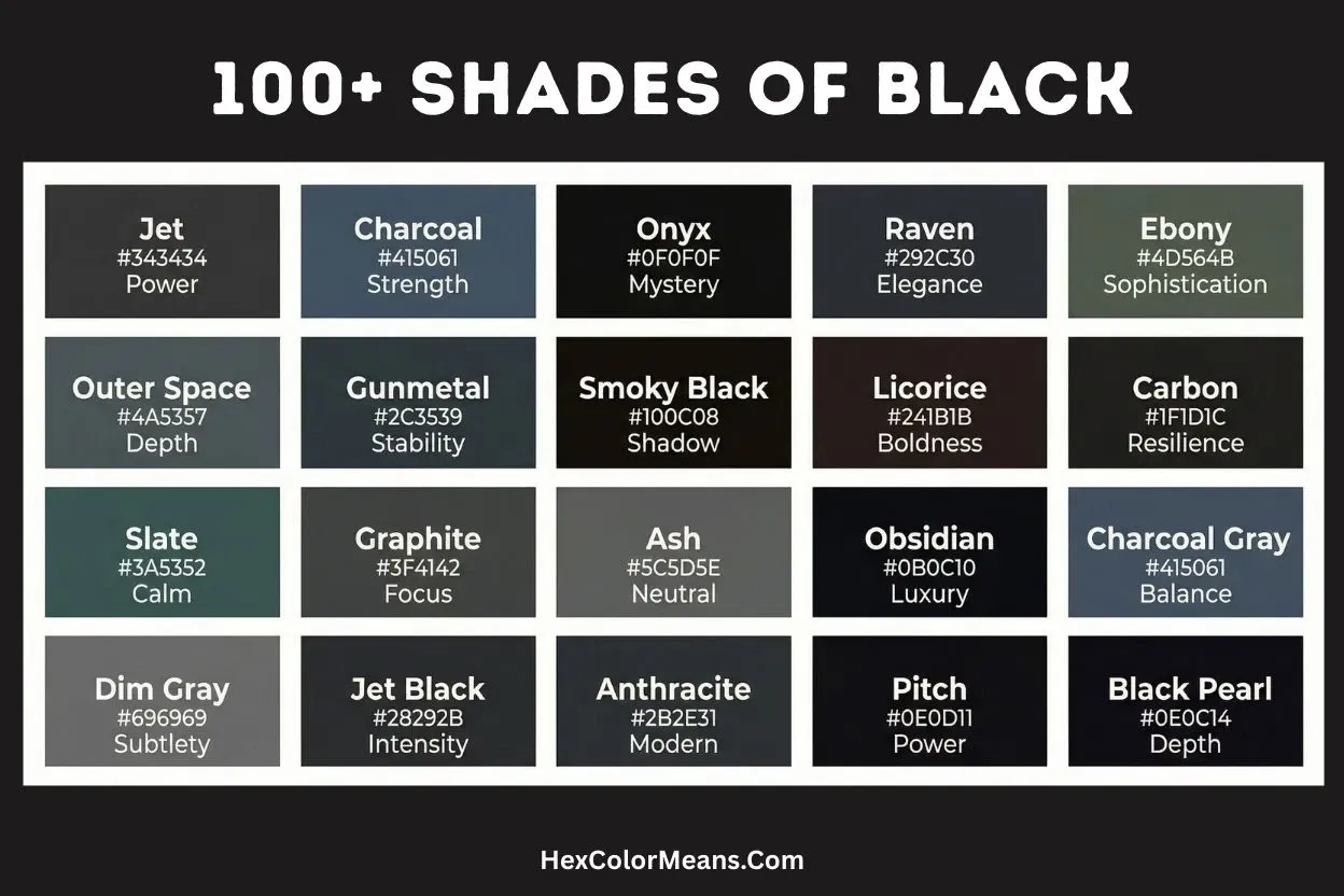 more than 100 popular shades of black color