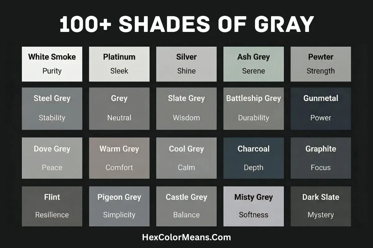 more than 100 popular shades of color gray
