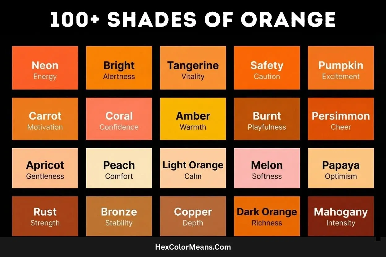 more than 100 popular shades of orange color