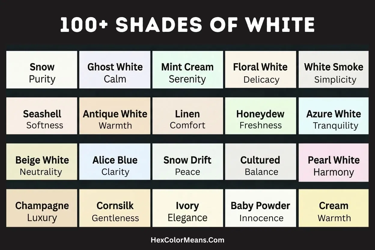 more than 100 popular shades of white color