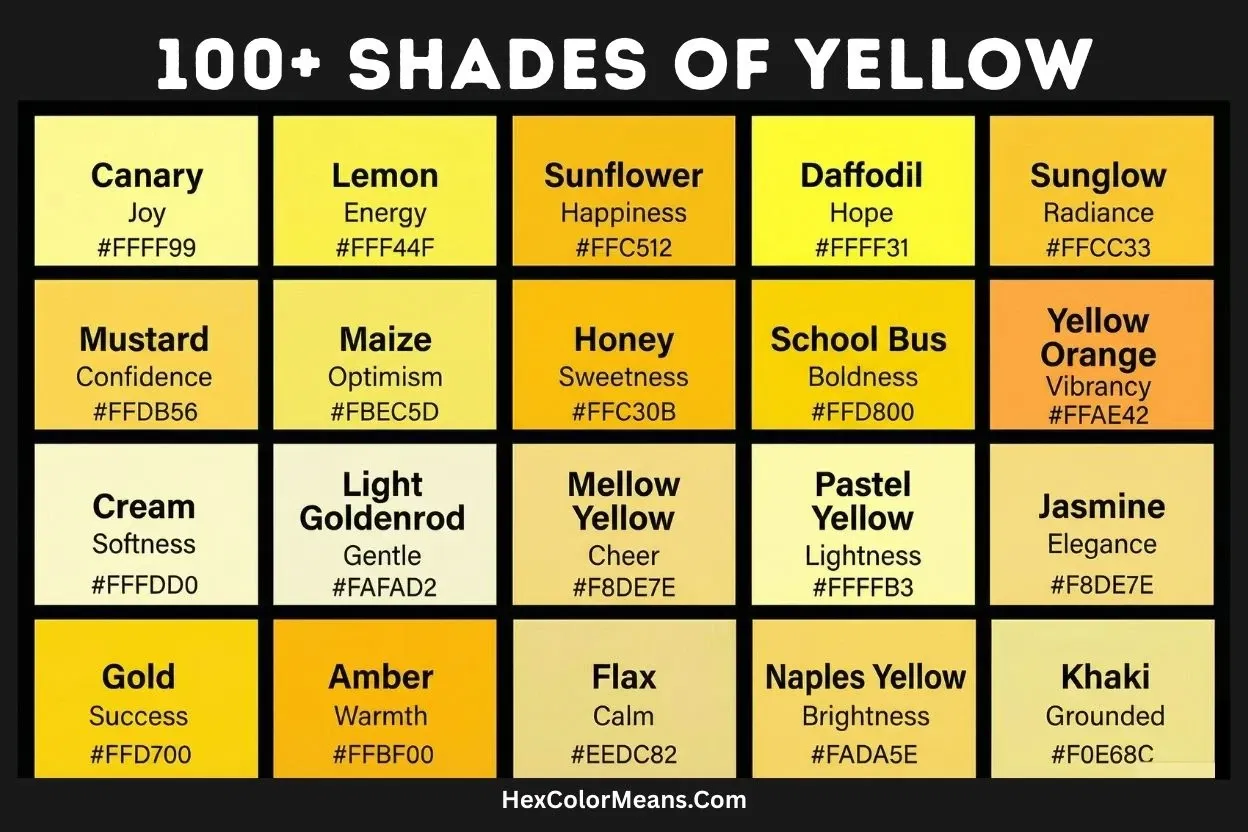 more than 100 popular shades of yellow color
