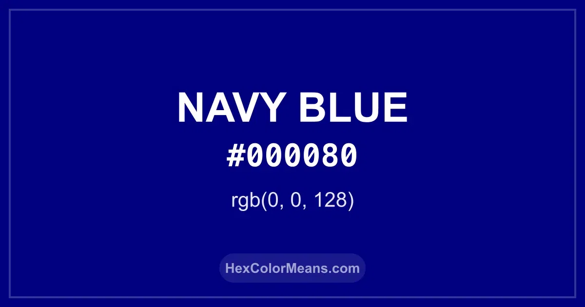 Clear image showing Navy Blue color swatch with hex value #000080 and RGB value (0,0,128)