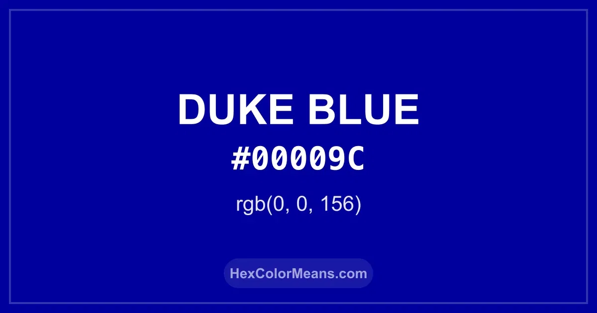Clear image showing Duke Blue color swatch with hex value #00009C and RGB value (0,0,156)