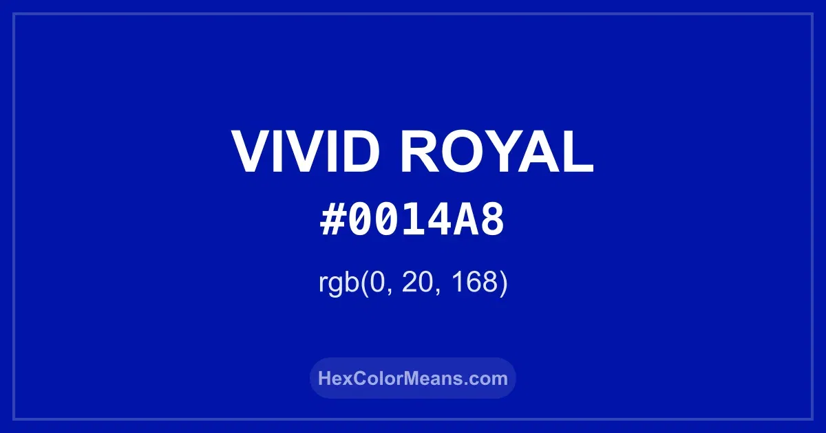 Clear image showing Vivid Royal color swatch with hex value #0014A8 and RGB value (0,20,168)