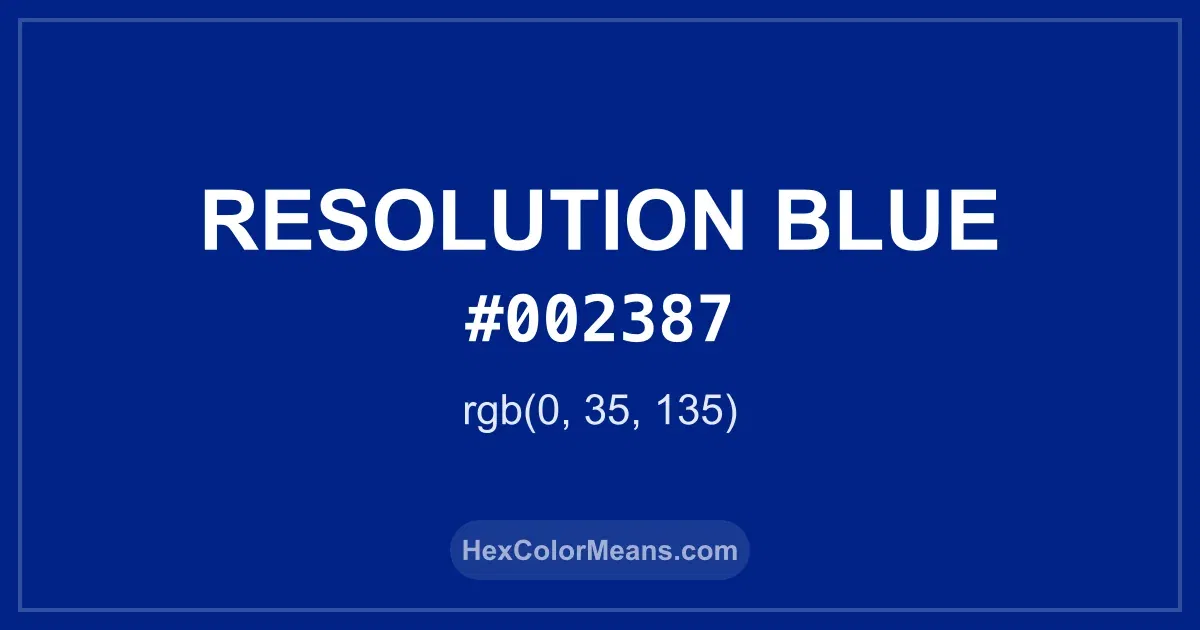 Clear image showing Resolution Blue color swatch with hex value #002387 and RGB value (0,35,135)