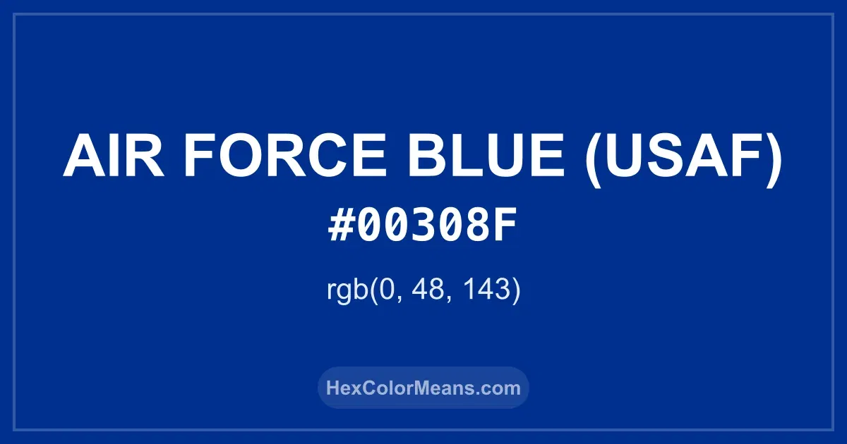 Clear image showing Air Force Blue (USAF) color swatch with hex value #00308F and RGB value (0,48,143)