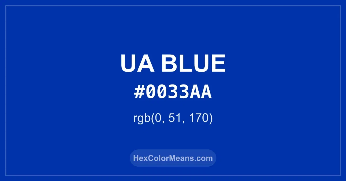 Clear image showing UA Blue color swatch with hex value #0033AA and RGB value (0,51,170)