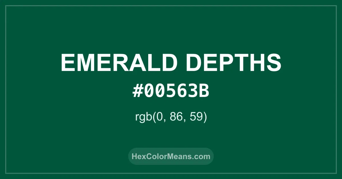 Clear image showing Emerald Depths color swatch with hex value #00563B and RGB value (0,86,59)