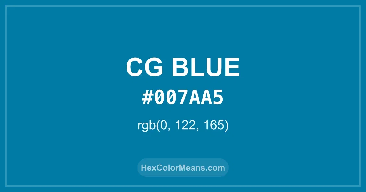 Clear image showing CG Blue color swatch with hex value #007AA5 and RGB value (0,122,165)