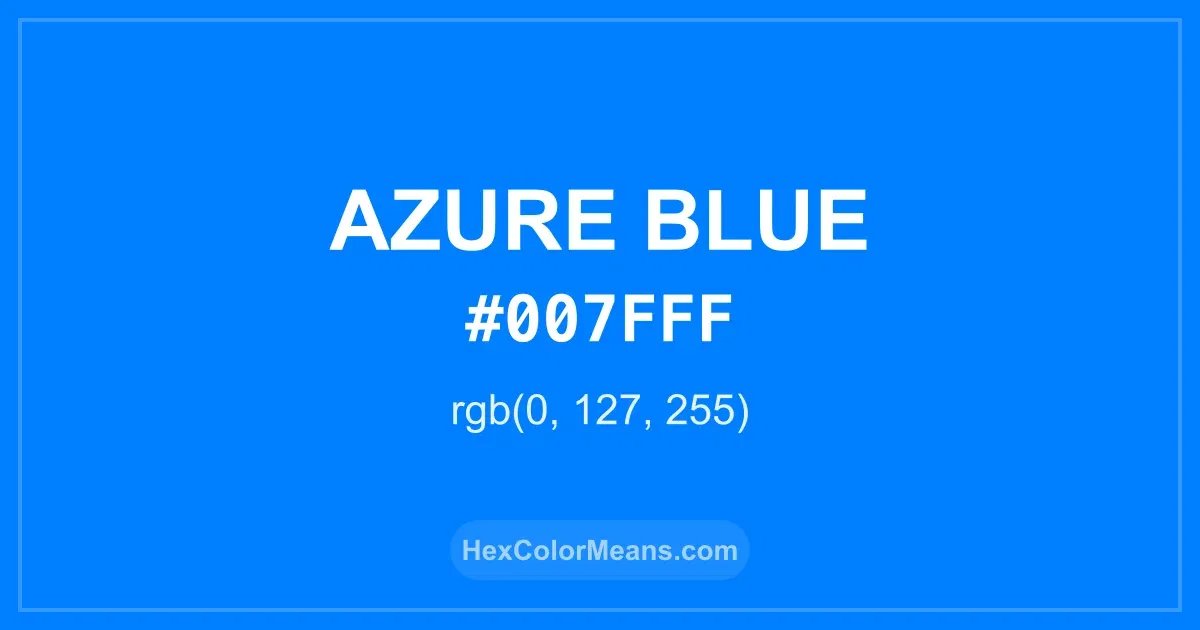 Clear image showing Azure Blue color swatch with hex value #007FFF and RGB value (0,127,255)