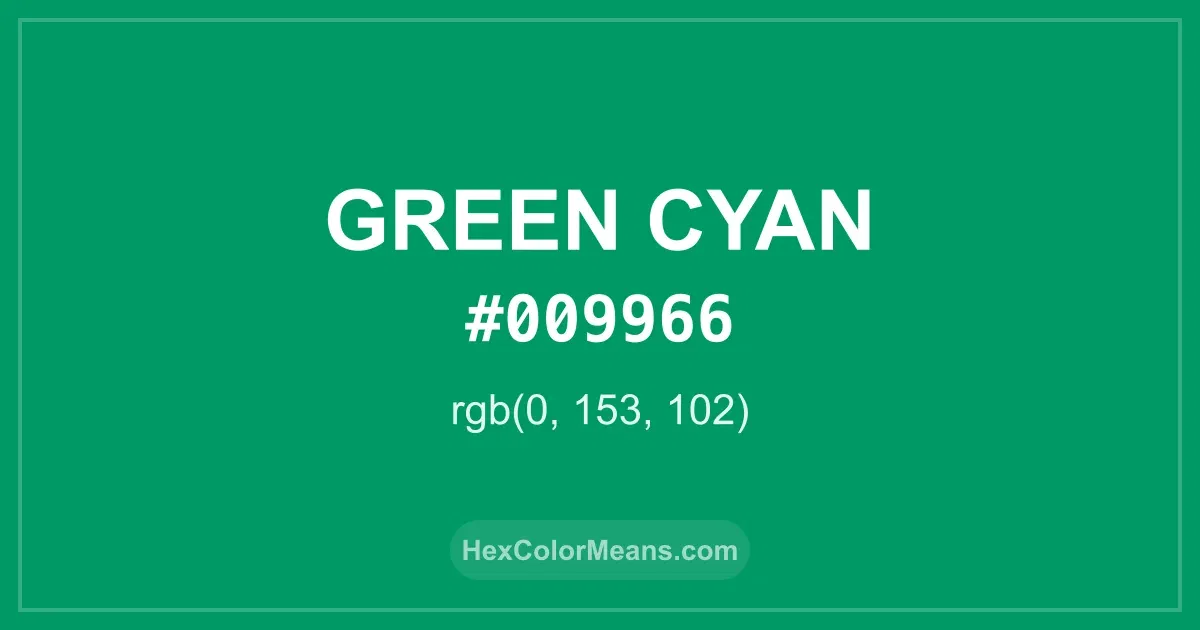 Clear image showing Green Cyan color swatch with hex value #009966 and RGB value (0,153,102)