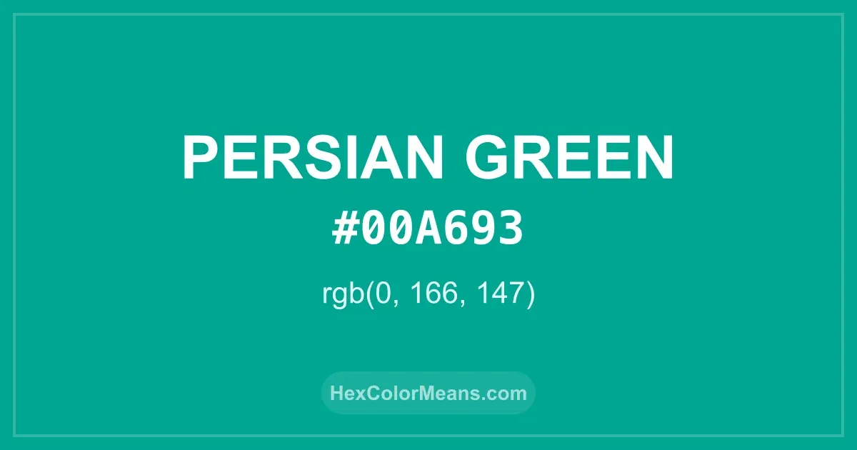 Clear image showing Persian Green color swatch with hex value #00A693 and RGB value (0,166,147)