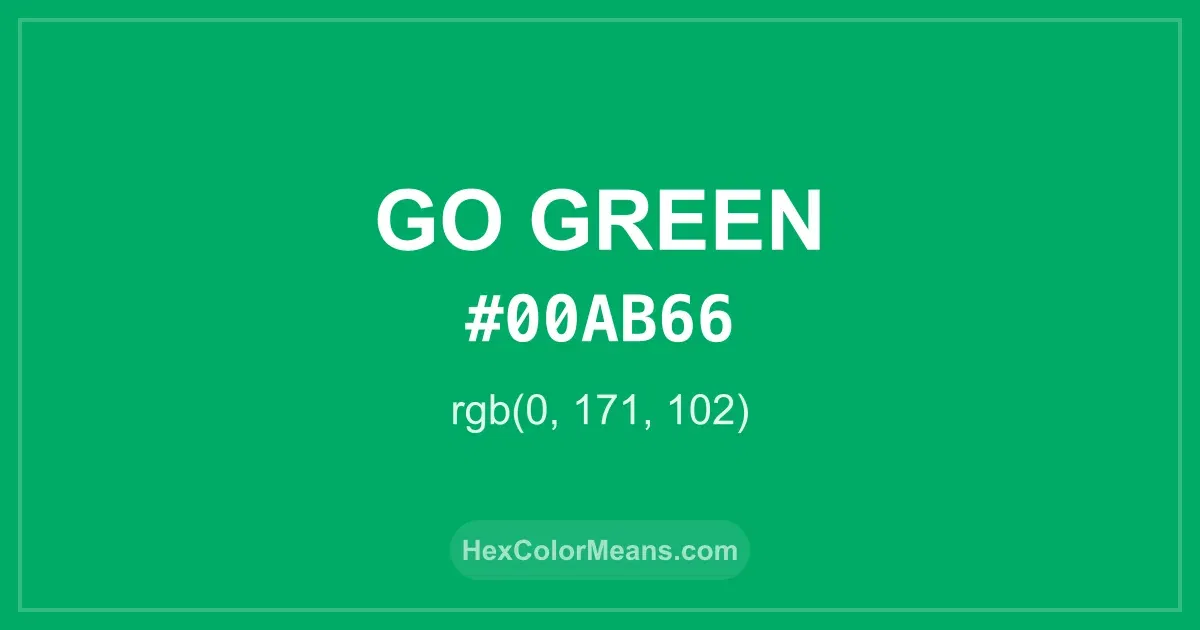 Clear image showing GO Green color swatch with hex value #00AB66 and RGB value (0,171,102)