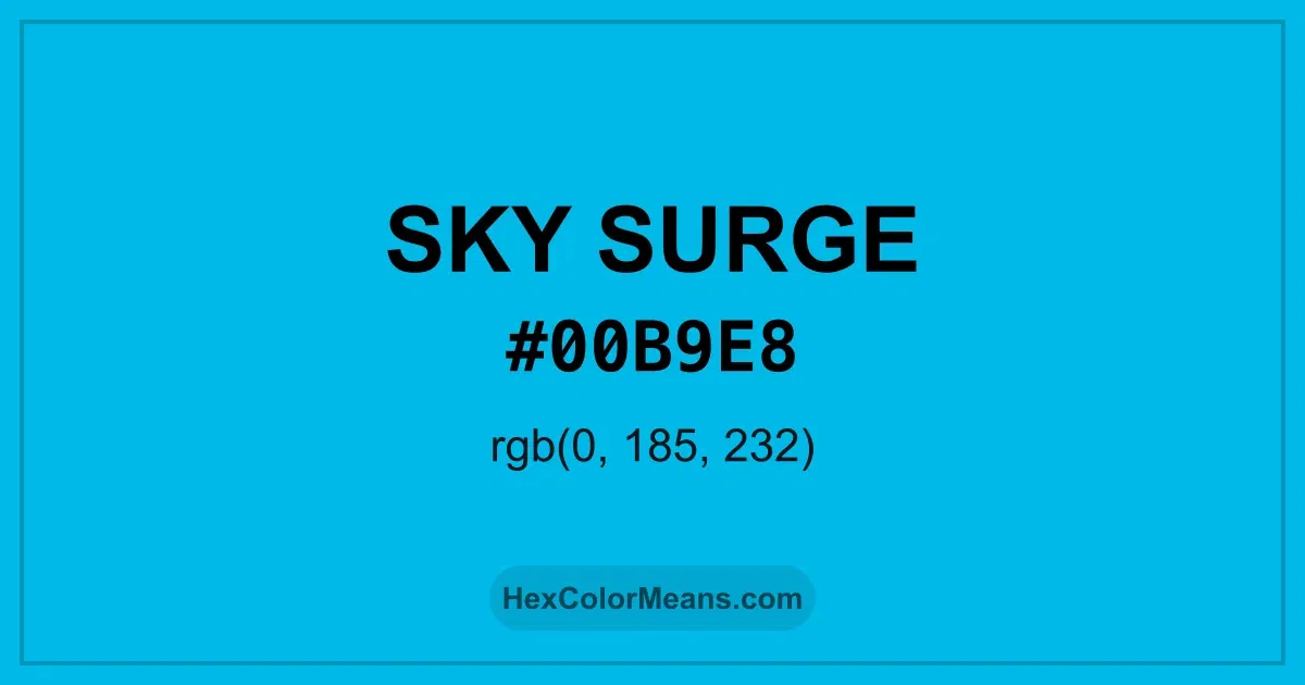 Clear image showing Sky Surge color swatch with hex value #00B9E8 and RGB value (0,185,232)