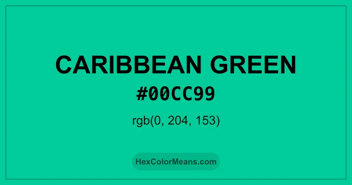 Clear image showing Caribbean Green color swatch with hex value #00CC99 and RGB value (0,204,153)