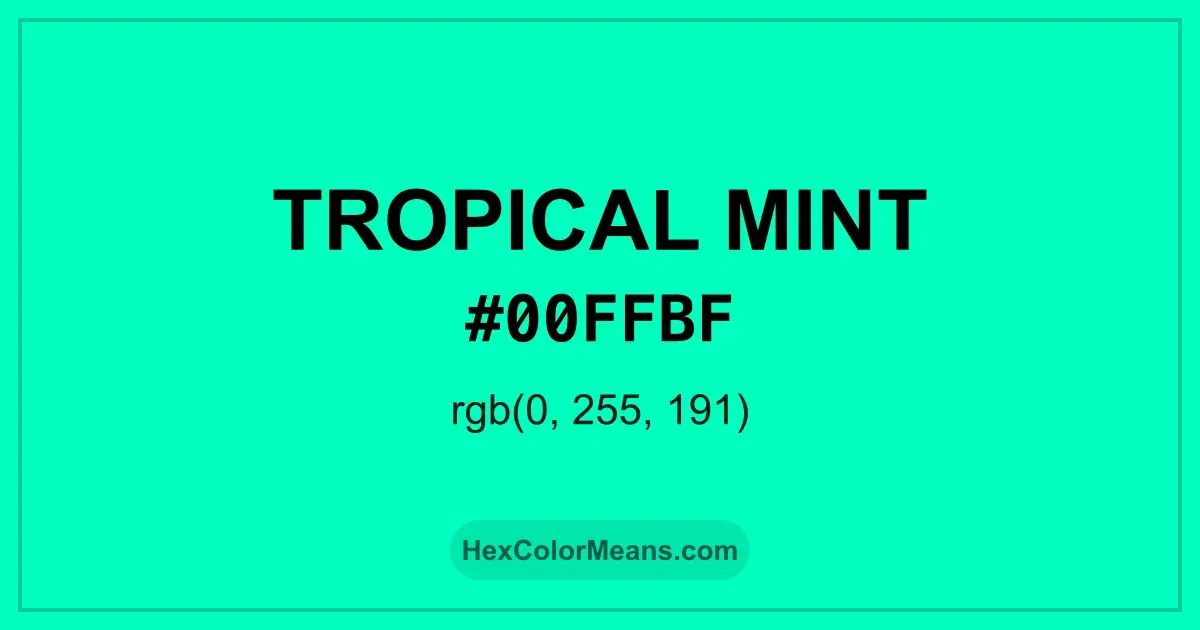 Clear image showing Tropical Mint color swatch with hex value #00FFBF and RGB value (0,255,191)