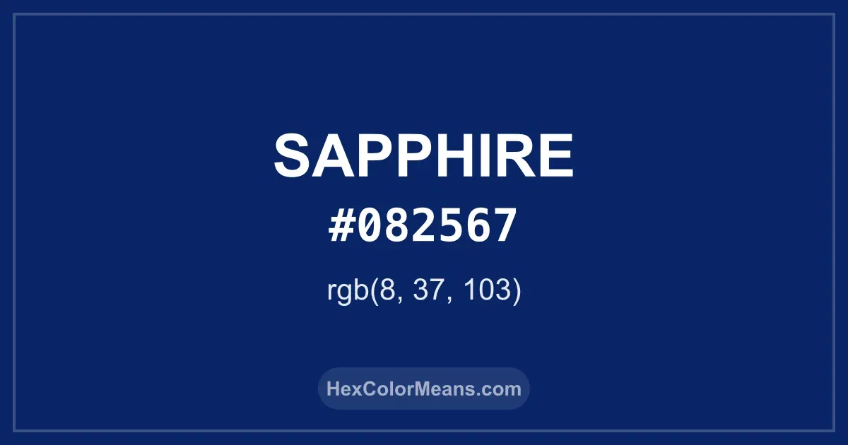 Clear image showing Sapphire color swatch with hex value #082567 and RGB value (8,37,103)
