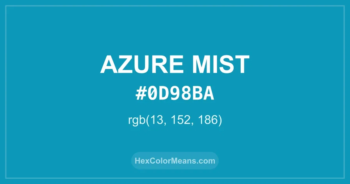 Clear image showing Azure Mist color swatch with hex value #0D98BA and RGB value (13,152,186)