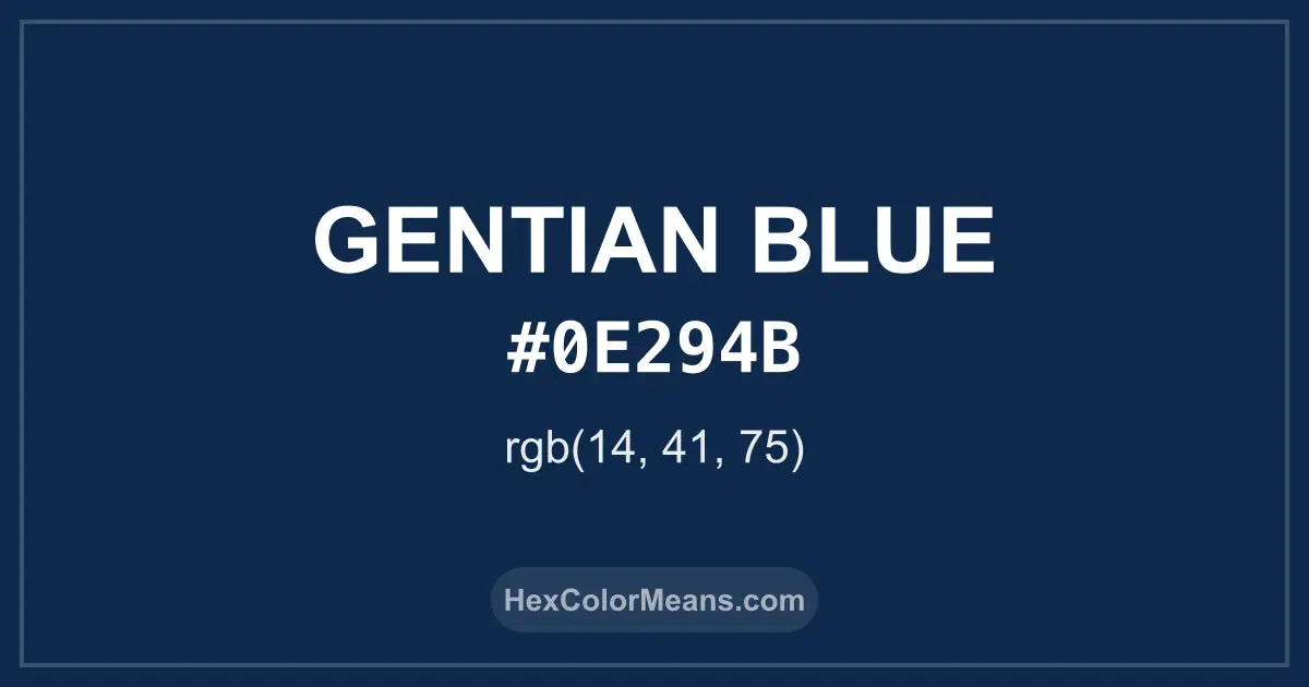 Clear image showing Gentian Blue color swatch with hex value #0E294B and RGB value (14,41,75)
