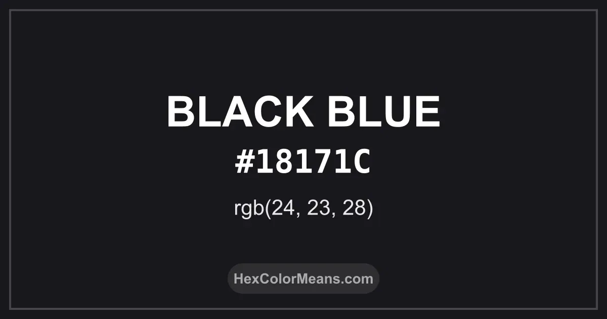 Clear image showing Black Blue color swatch with hex value #18171C and RGB value (24,23,28)