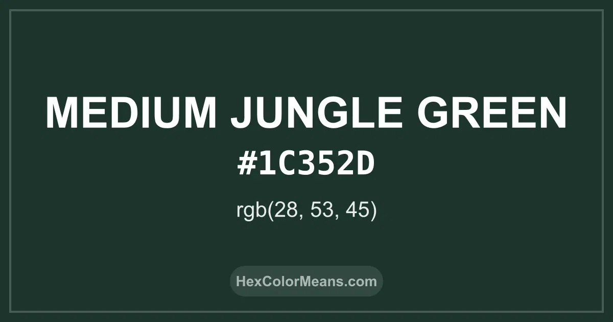 Clear image showing Medium Jungle Green color swatch with hex value #1C352D and RGB value (28,53,45)