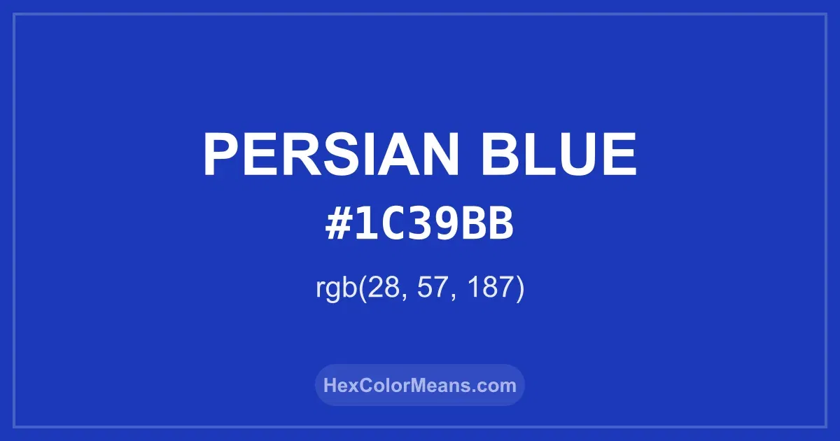 Clear image showing Persian Blue color swatch with hex value #1C39BB and RGB value (28,57,187)