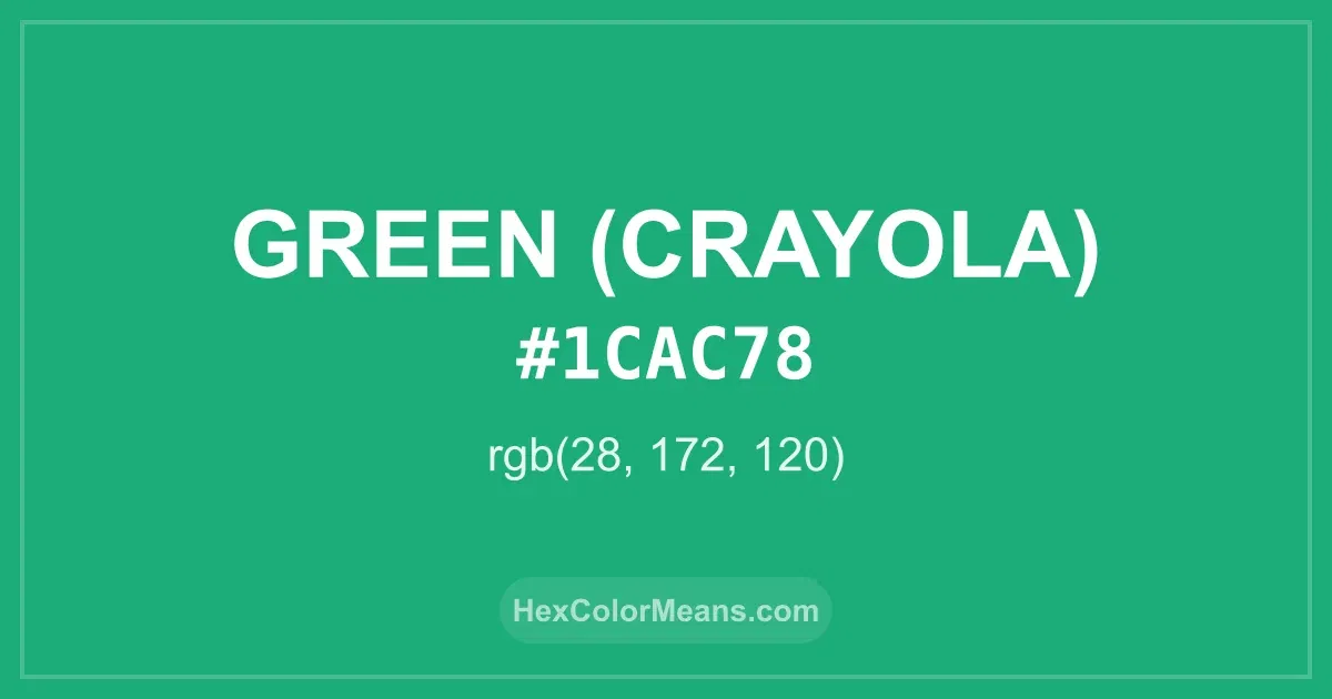 Clear image showing Green (Crayola) color swatch with hex value #1CAC78 and RGB value (28,172,120)