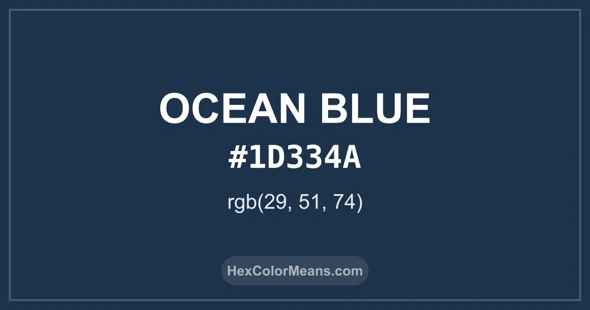 Clear image showing Ocean Blue color swatch with hex value #1D334A and RGB value (29,51,74)
