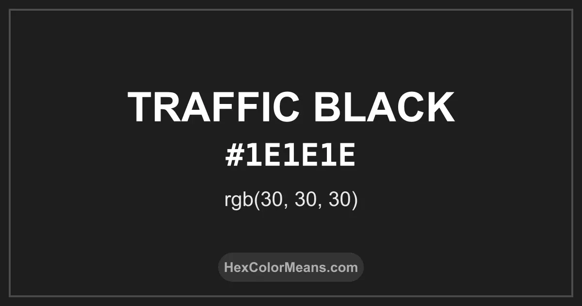 Clear image showing Traffic Black color swatch with hex value #1E1E1E and RGB value (30,30,30)