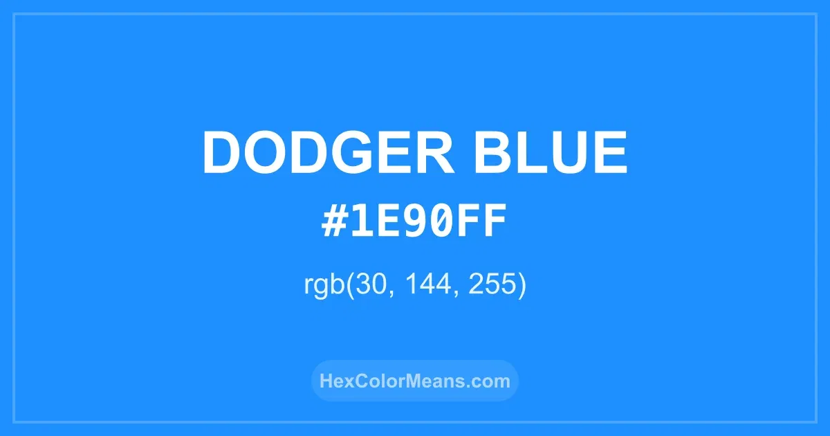 Clear image showing Dodger Blue color swatch with hex value #1E90FF and RGB value (30,144,255)