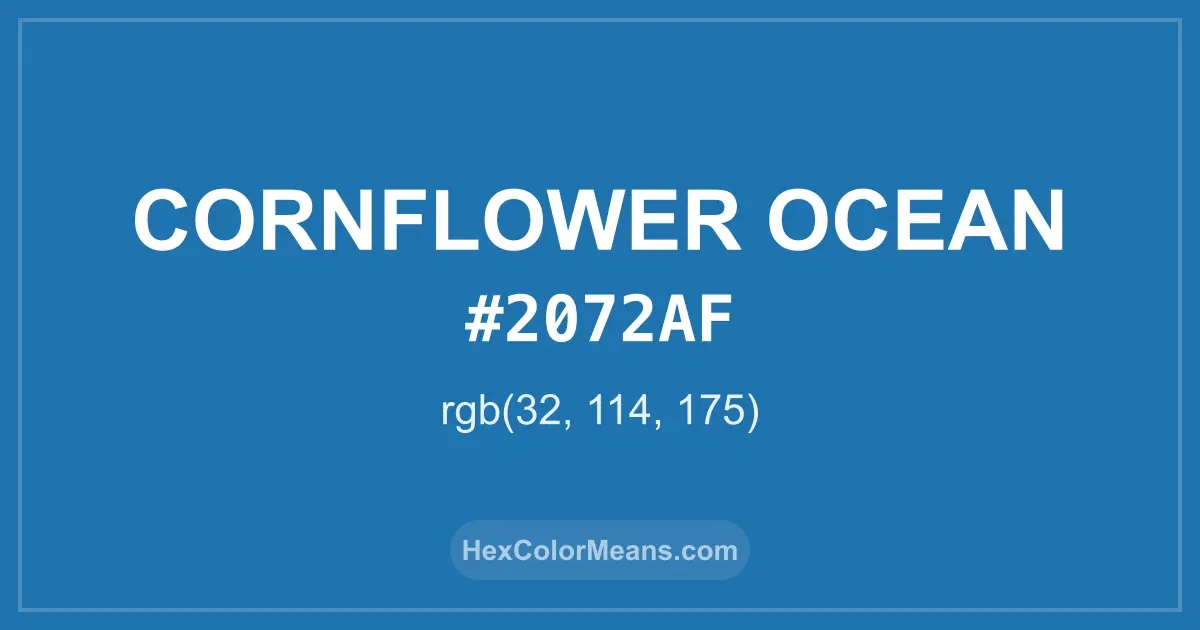 Clear image showing Cornflower Ocean color swatch with hex value #2072AF and RGB value (32,114,175)