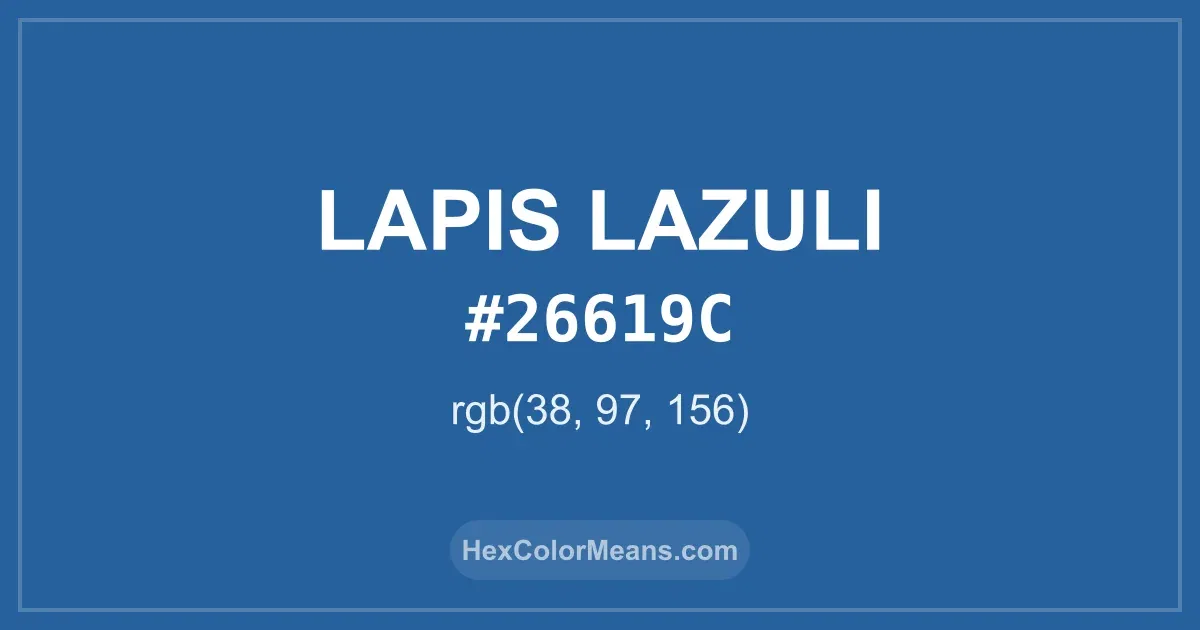 Clear image showing Lapis Lazuli color swatch with hex value #26619C and RGB value (38,97,156)