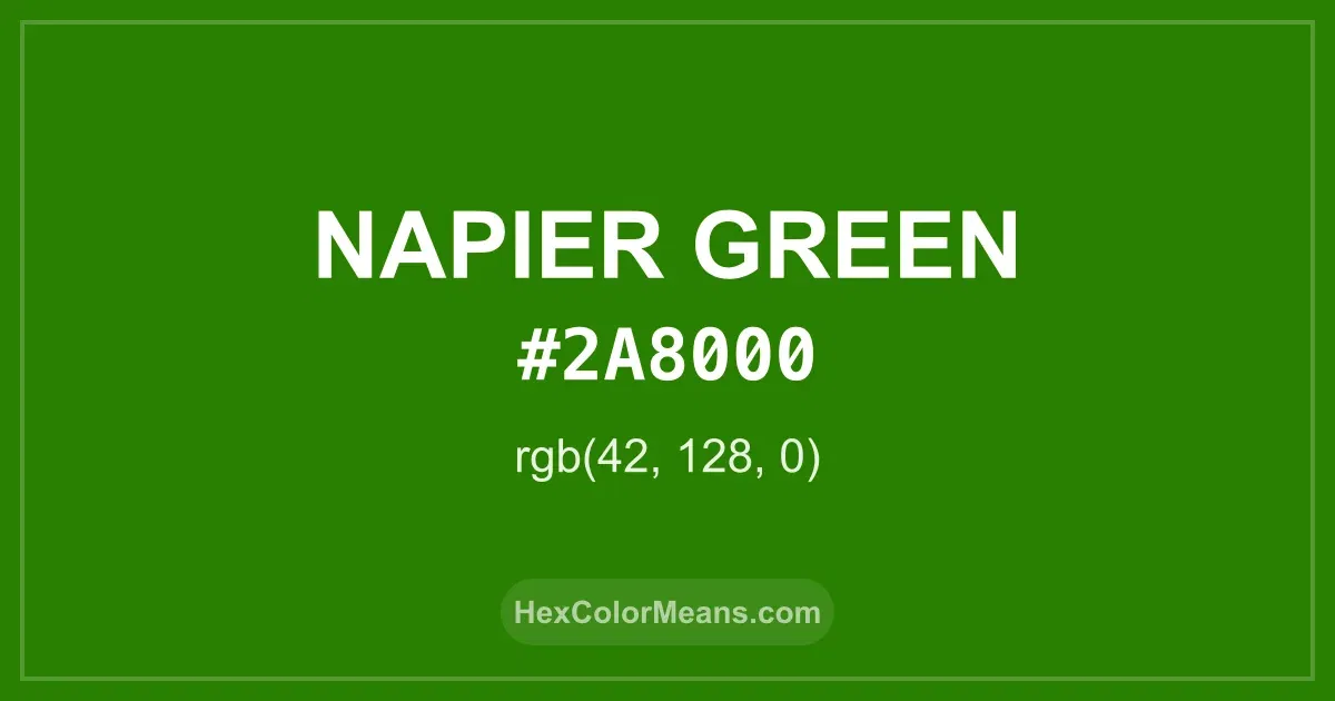 Clear image showing Napier Green color swatch with hex value #2A8000 and RGB value (42,128,0)