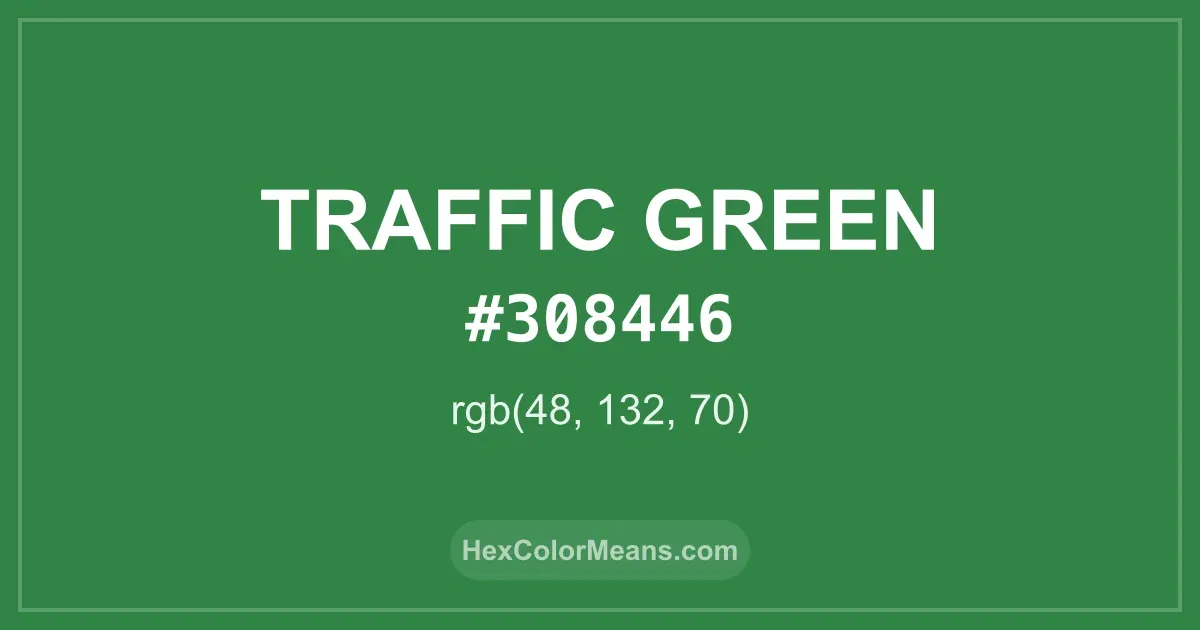 Clear image showing Traffic Green color swatch with hex value #308446 and RGB value (48,132,70)