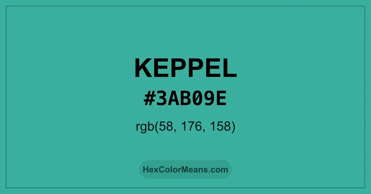 Clear image showing Keppel color swatch with hex value #3AB09E and RGB value (58,176,158)