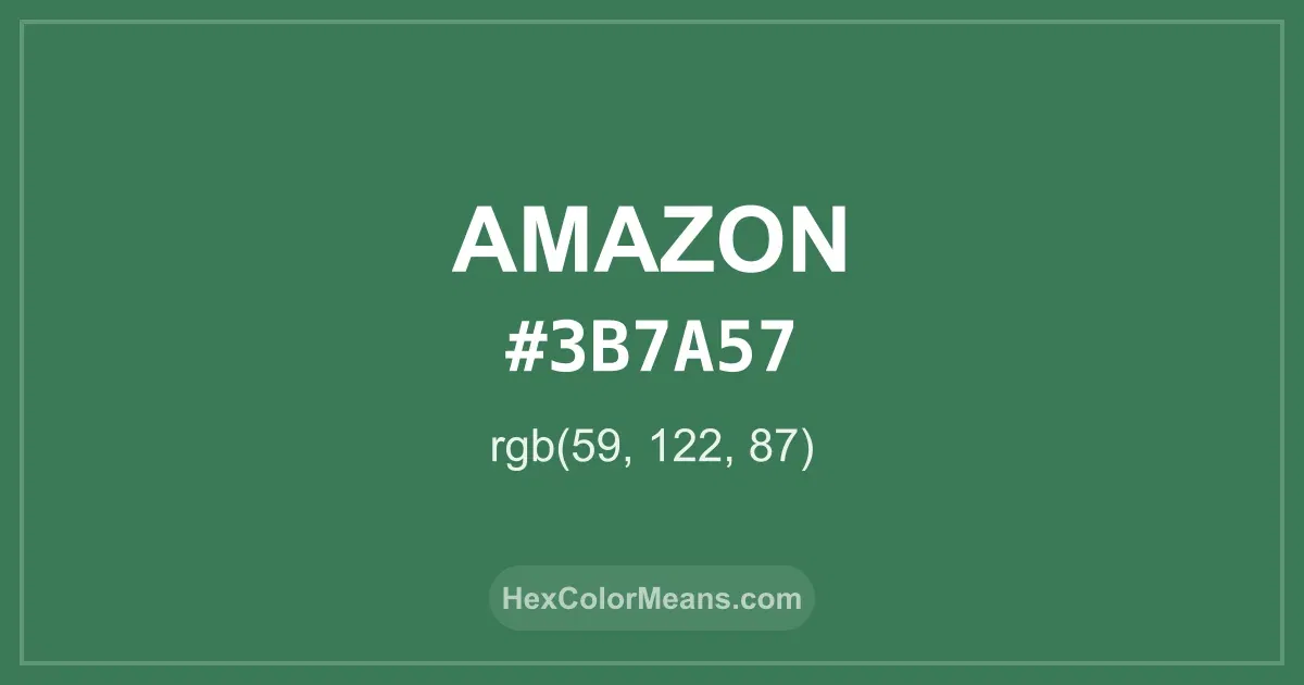 Clear image showing Amazon color swatch with hex value #3B7A57 and RGB value (59,122,87)