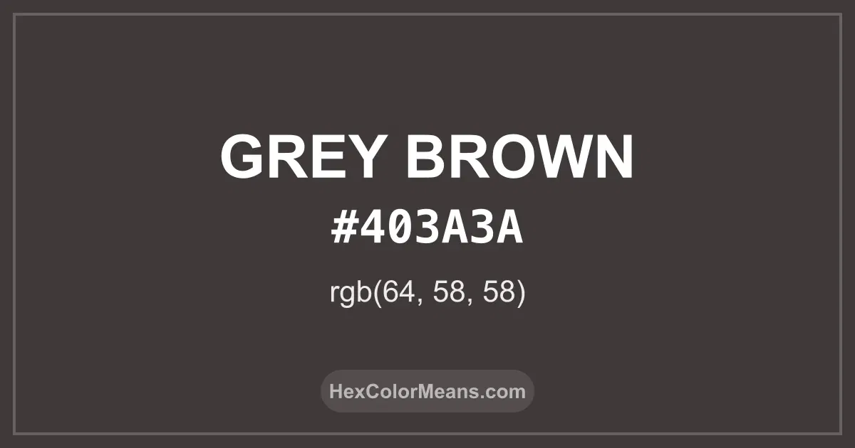 Clear image showing Grey Brown color swatch with hex value #403A3A and RGB value (64,58,58)