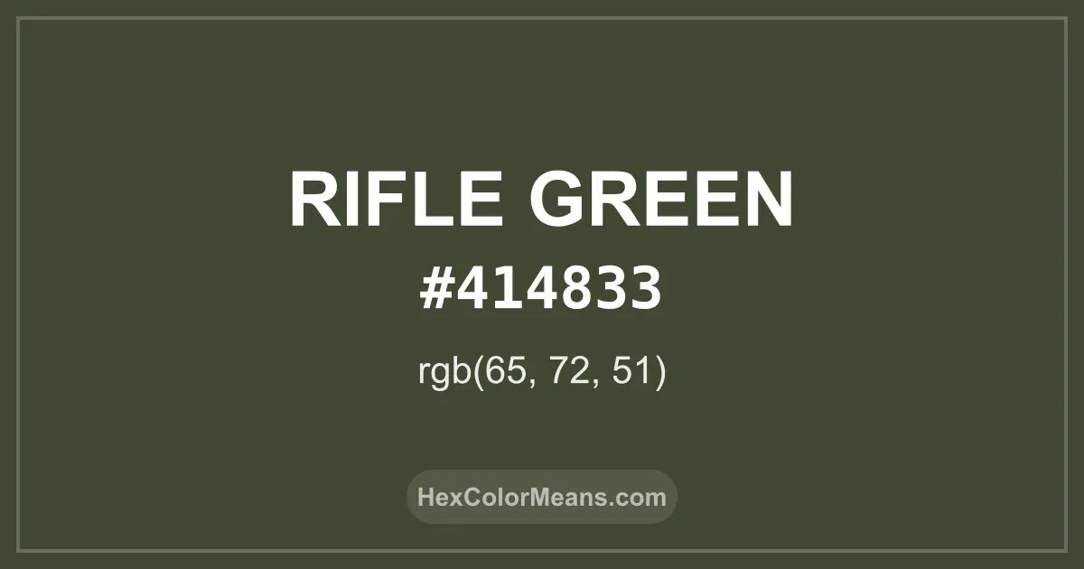 Clear image showing Rifle Green color swatch with hex value #414833 and RGB value (65,72,51)