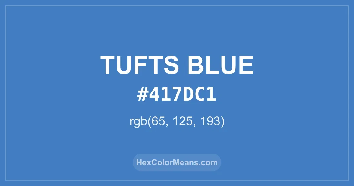 Clear image showing Tufts Blue color swatch with hex value #417DC1 and RGB value (65,125,193)