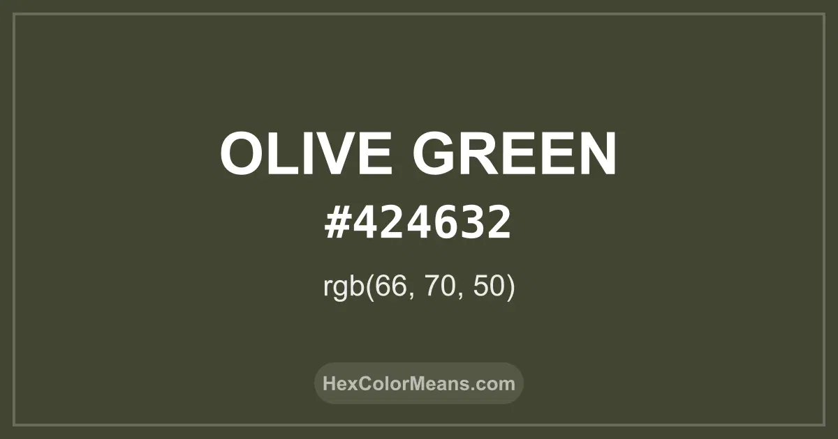 Clear image showing Olive Green color swatch with hex value #424632 and RGB value (66,70,50)