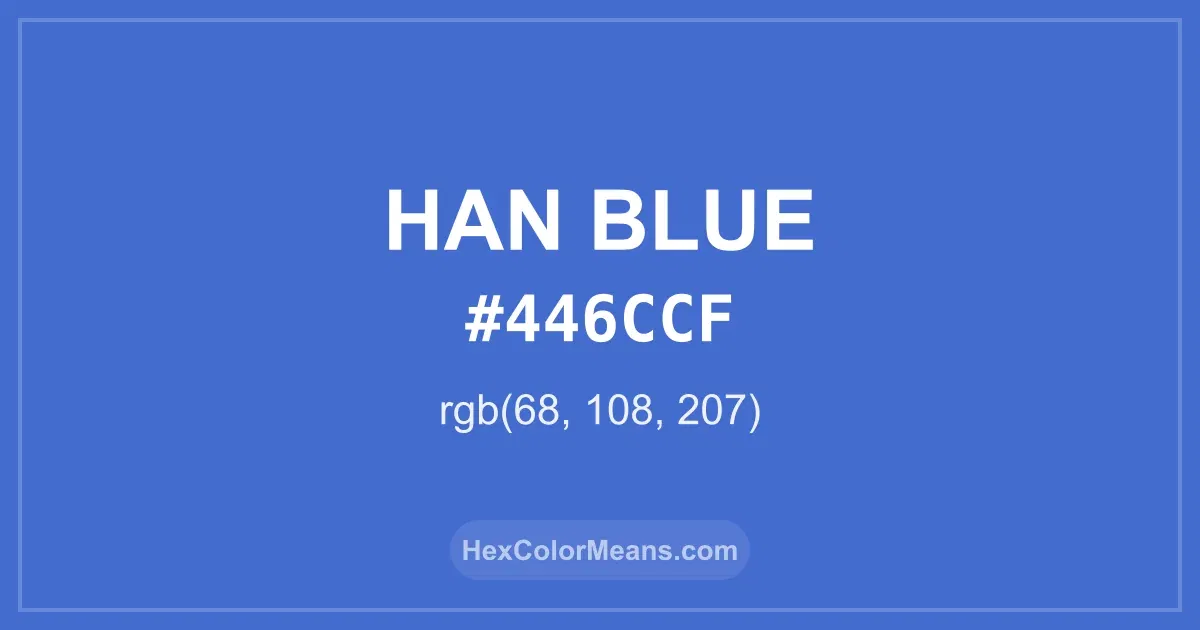 Clear image showing Han Blue color swatch with hex value #446CCF and RGB value (68,108,207)
