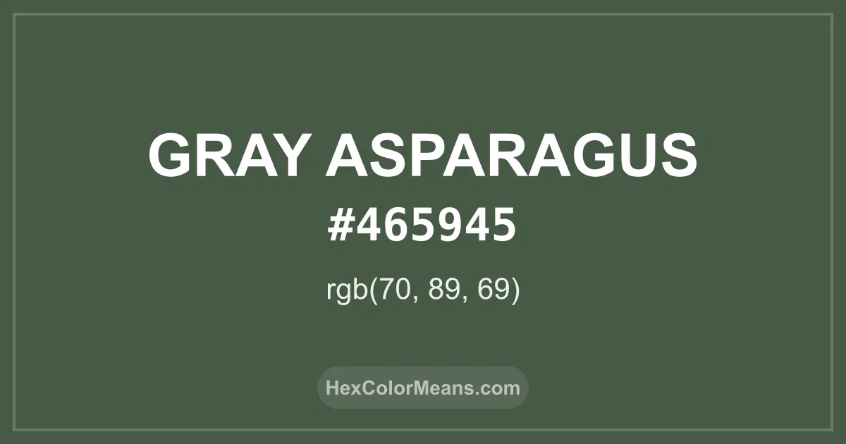 Clear image showing Gray Asparagus color swatch with hex value #465945 and RGB value (70,89,69)