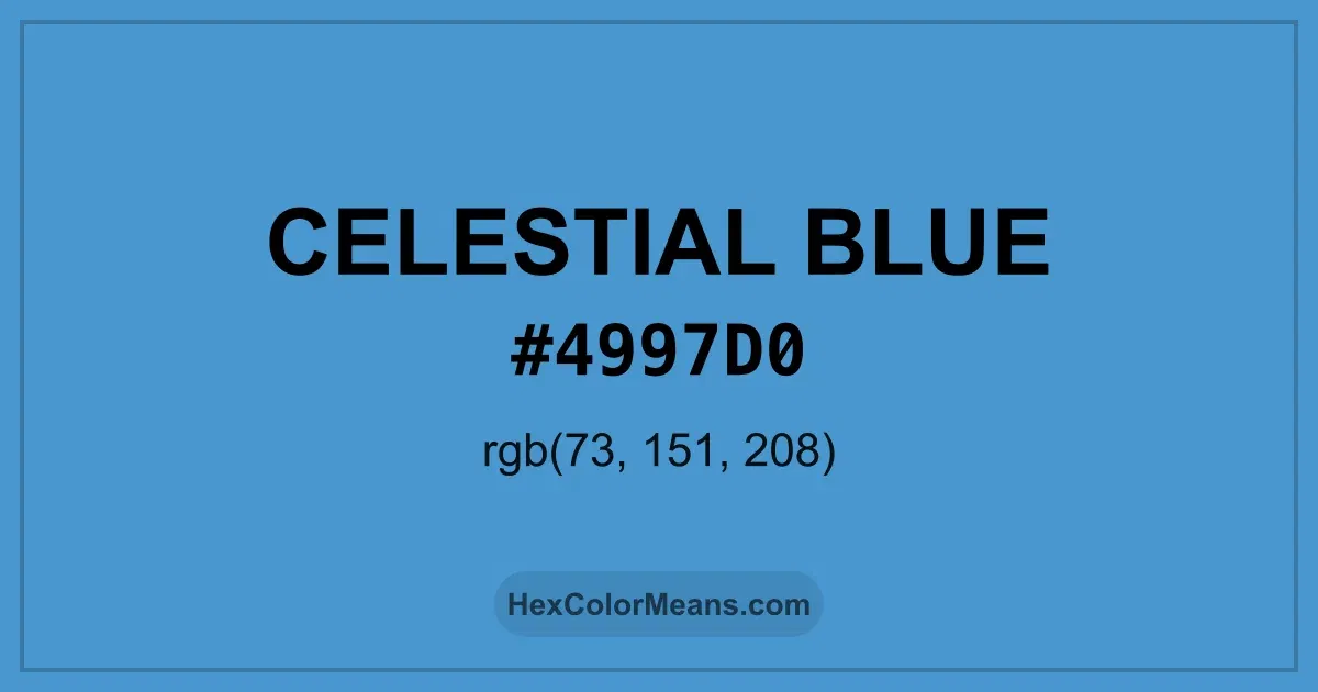 Clear image showing Celestial Blue color swatch with hex value #4997D0 and RGB value (73,151,208)