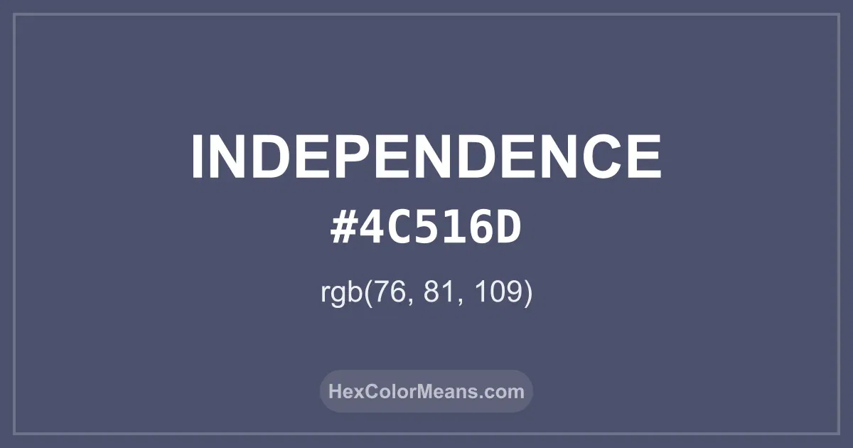 Clear image showing Independence color swatch with hex value #4C516D and RGB value (76,81,109)