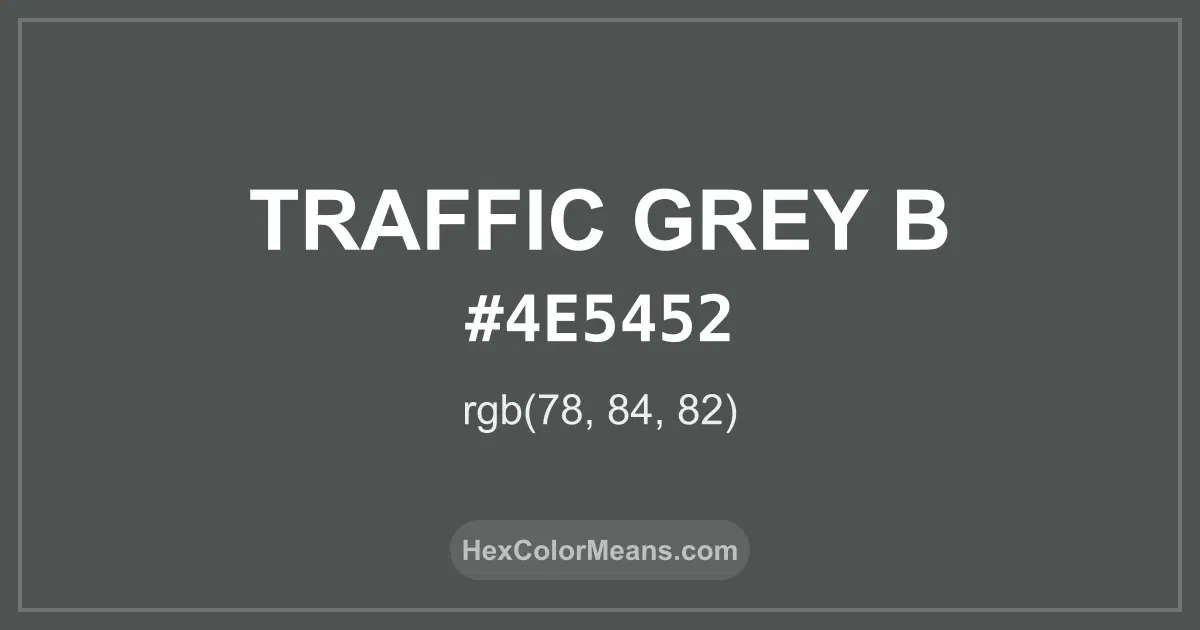 Clear image showing Traffic Grey B color swatch with hex value #4E5452 and RGB value (78,84,82)