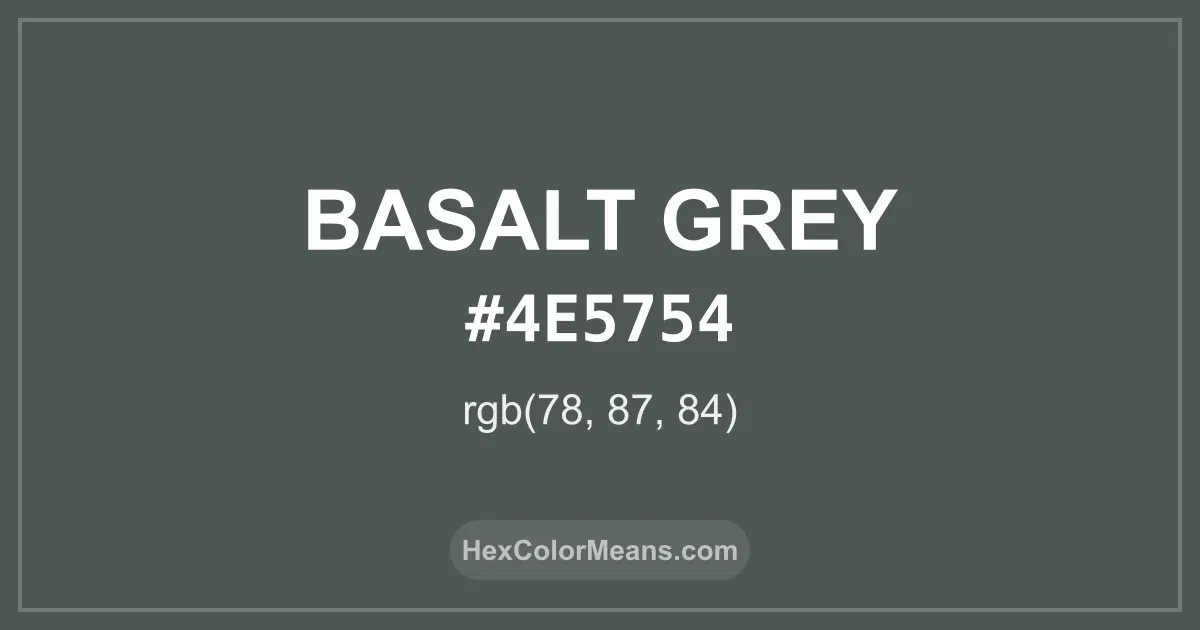 Clear image showing Basalt Grey color swatch with hex value #4E5754 and RGB value (78,87,84)