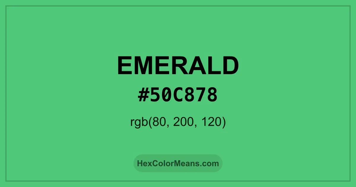 Clear image showing Emerald color swatch with hex value #50C878 and RGB value (80,200,120)
