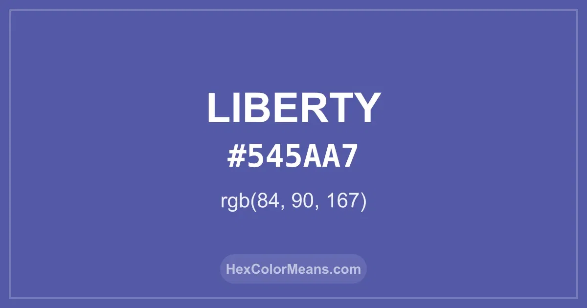 Clear image showing Liberty color swatch with hex value #545AA7 and RGB value (84,90,167)